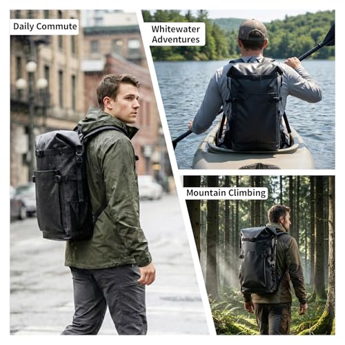 Waterproof Dry Bag,Heavy Duty Hiking Backpack Roll-Top Closure Bag for Kayaking, Hiking, Camping, Boating- Men/Women ﻿ - color: black
