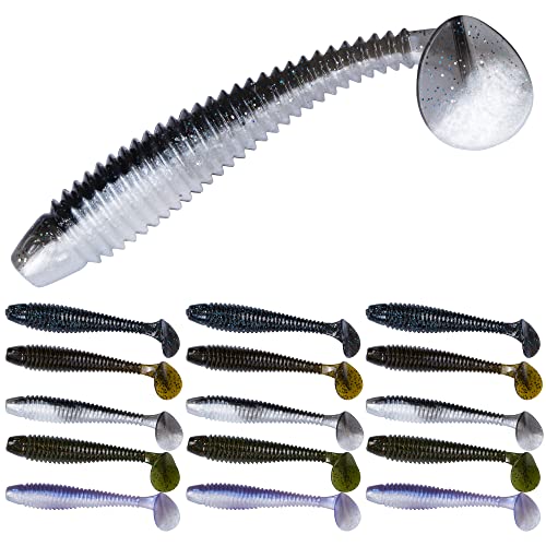 5/6Pcs Pre-Rigged Soft Plastic Lures, Paddle Tail Swimbait, Jig Heads for Bass, Walleye, Pike, Trout, Redfish Fishing - color: Model G