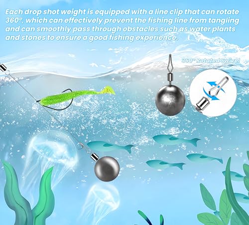 50Pcs Round Fishing Weights Sinkers Ball Fishing Weights Casting Drop Shot Sinkers Catfishing Sinkers Lead Weights Sinkers with Barrel Swivels for Saltwater Freshwater Fishing-(3.5-10g) - size: 1/4oz(7g)-40 Pack