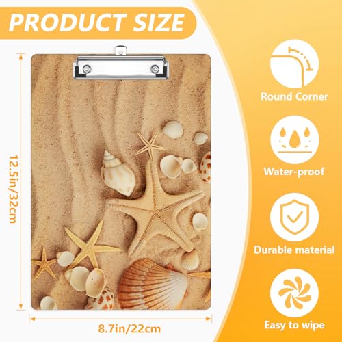Beach Starfish and Shellfish Clipboard, Decorative Clip Board with Metal Clip Cute Plastic Clipboards A4 Standard Size 8.5" x 12.5" for Nurses, Students, Office - color: Summer Starfish Shellfish