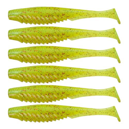 6th Sense – Party Paddle 4.3" – Saltwater Swimbait – Inshore Fishing – Redfish/Trout/Snook – Paddle Tail Soft Plastic - color: Bloody Chartreuse