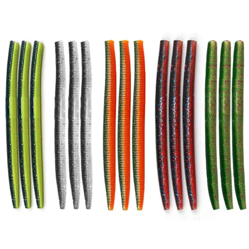 Senko Worms for Bass Fishing - 4" / 5" Soft Plastic Baits with Scented & Flavored Salt Impregnation - 15pcs Freshwater Saltwater Fishing Lures Kit - color: A#, size: 5"