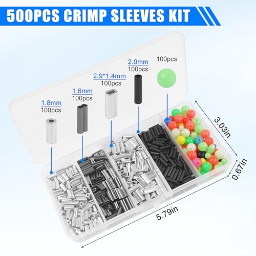 Fishing Crimping Tool Kit Fishing Crimping Pliers Stainless Steel Wire Crimping Tool with 500pcs Crimp Sleeves Set, 4 Size Crimp Sleeves Fishing Tackle Pliers - color: High-carbon Steel Crimper