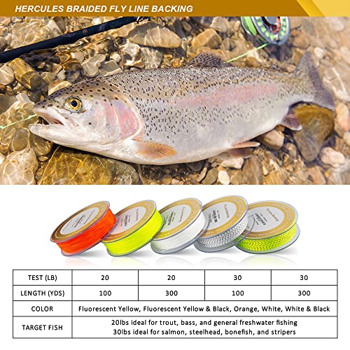 HERCULES Braided Fly Line Backing 20lb 30lb, 100Yds 300Yds, with Long-Lasting Color - color: Orange, size: 30LB 300Yds