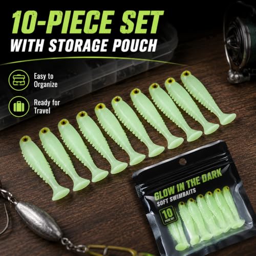 10Pcs Glow in The Dark Fishing Lures, Soft Plastic Swimbaits for Freshwater or Saltwater Use, Walleye Fishing Lures for Night Fishing Bass, Crappie, and Trout - color: Flash Yellow