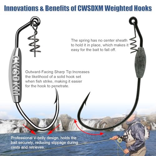 Twistlock Fishing Hooks, Swimbait Hooks Belly Offset Hooks Weighted Hook 1/0 3/0 4/0 for Soft Plastics Lures Fishing Saltwater Freshwater - color: Spring Weighted Hooks 7g - 15pcs