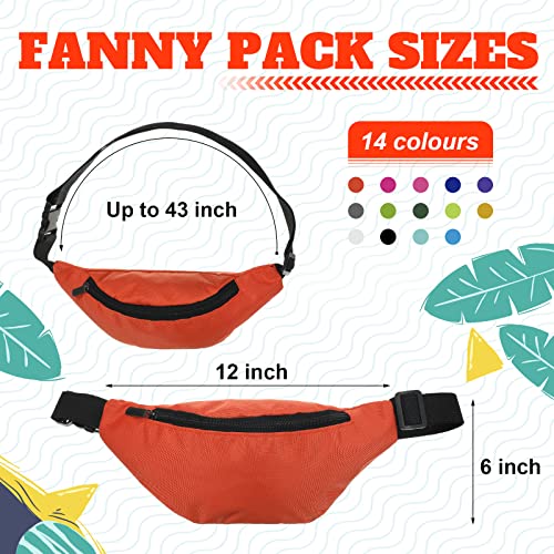 14 Pcs Neon Fanny Bag 80s Party Adjustable Pack Oxford Cloth Workout Traveling Running Waist Bags with Zippered for Outdoor Rave Party Women Men,14 Colors (Bright Colors) - color: Bright Colors