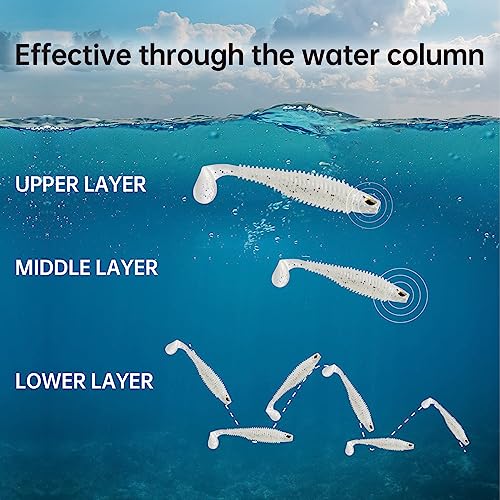 MAFIMOEA 40/30/25Pcs Paddle Tail Swim Baits Lures Fishing Soft Plastic Lure Kit for Bass Trout Walleye Crappie 6.5cm 7.5cm 10.5cm - color: White, size: 3.15IN/8CM - 30PCS