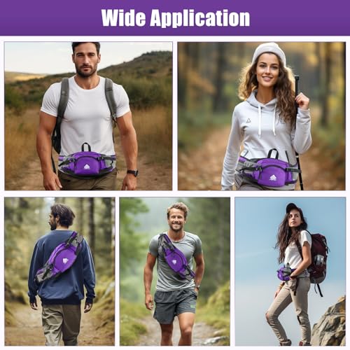 Fanny Pack Waist Bag with Water Bottle Holder for Men Women Running Hiking Travel Dog Walking Workout Cycling Outdoor (Purple) - color: Purple