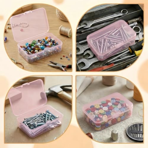 LJY 28 Pieces Rectangular Empty Mini Clear Plastic Organizer Storage Box Containers with Hinged Lids (3.3 x 2.2 x 1 inch, Pink) - color: Pink, size: 3.3 x 2.2 x 1 inch