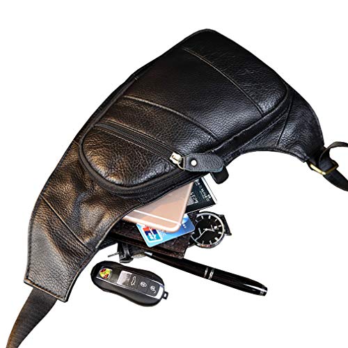 Hebetag Leather Sling Bag Crossbody Backpack for Men Women Travel Outdoor Camping - color: #02black