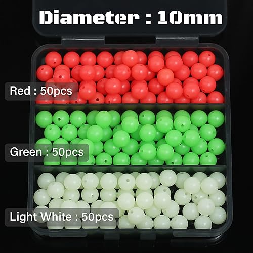Fishing Beads 6mm 8mm 10mm Glow in The Dark Bead Round Plastic Lure Rigging Catfish Rig Freshwater Saltwater for Fishing Rigs - size: 10mm (150pcs)