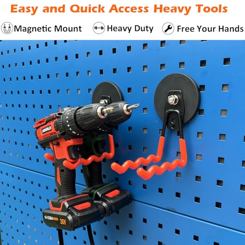 MUTUACTOR 2Packs Large Capability Heavy Duty Magnetic Hooks, Strong Magnet Hooks for Hanging Power Tools, Grill Utensils, Impact Drivers - style: 3.46in Magnet Wave Red Hooks 2PCS