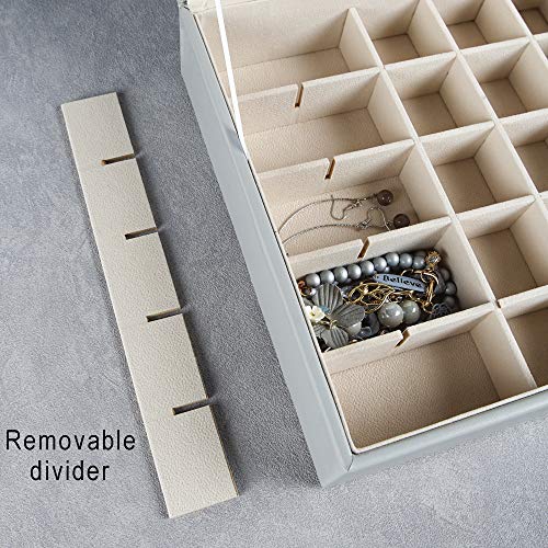 Frebeauty Earring Organizer Classic Jewelry Box 50 Slots Double Layer Jewelry Storage Case with 6 Necklace Hook and Bracelet Pocket(Grey) - color: Grey