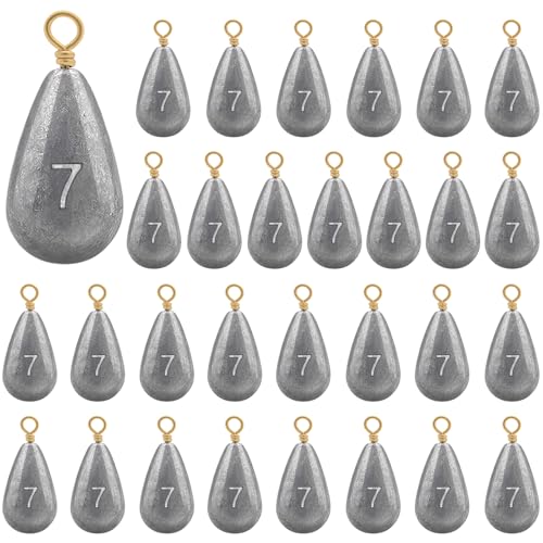 30pcs Bass Casting Drop Shot Sinker Weights Lead Bell Fishing Weights Sinkers with Brass Swivel for Catfish Saltwater Freshwater - size: 1/4oz-30pcs