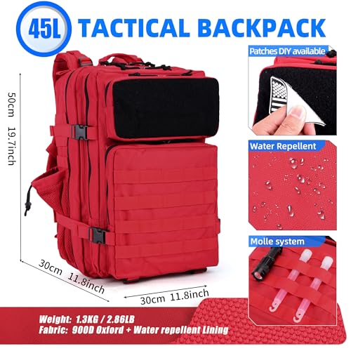 gracedon Tactical Backpack for Men 3 Day Rucksacks for Trekking Camping (red) - color: Red