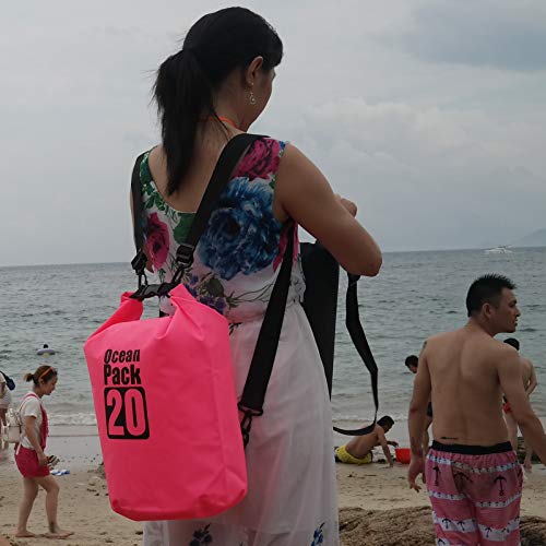 2L/3L/5L/10L/15L/20L/30L 500D Tarpaulin Heavey-Duty PVC Water Proof Dry Bag Sack for Kayaking/Boating/Canoeing/Fishing/Rafting/Swimming/Camping/Snowboarding - color: Pink, size: 20L