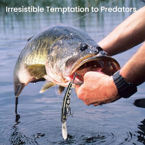 Pristis Minnow Fishing Lure, Long Casting Crankbait with Sharp Treble Hooks, Saltwater Freshwater Hard Bait Plug Set Tackle Kit with Precise Weight & Exquisite Coating for Crappie Bass Pike - color: Suspending-Obsidian Silver