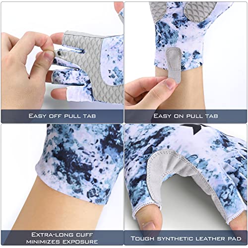 KastKing La Sal Fishing Gloves UPF50+ Sun Gloves UV Protection Fingerless Gloves Men Women for Outdoor, Kayaking, Rowing, Paddling, Canoeing, Hunting - color: A: Boulder Camo Ice, size: Large-X-Large
