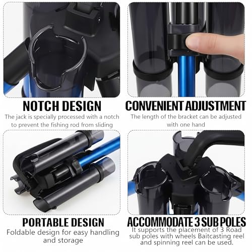 Gisafai Fishing Rod Carrier Surf Fishing Holder Foldable Pole Holder Stand 3 Rod Portable Vertical Beach Pole Storage Freestanding Rack for Fisherman Garage Home Outdoor - color: Blue