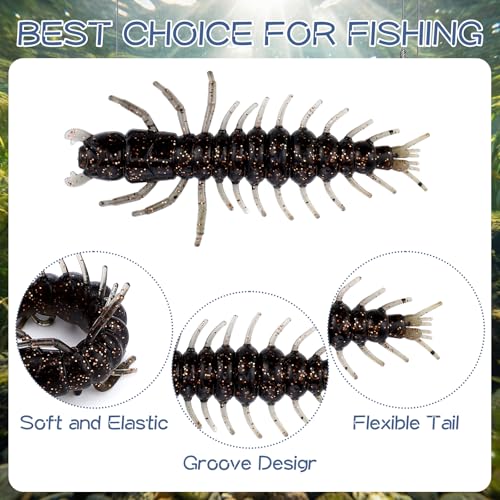 64 Pcs Hellgrammite Fishing Lures 2 Inch Fishing Worm Lures Soft Plastic Hellgrammite Fly Realistic Fish Bait Artificial for Freshwater Saltwater
