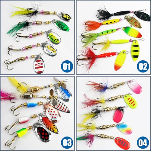 Spinnerbaits Rooster Bait Tail Fishing Lures Kit Inline Spinner Spoon Lures Bass Salmon Trout Hard Metal Spinner Baits for Saltwater Freshwater - style: 20pcs Spinnerbaits
