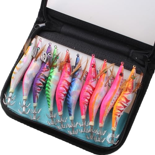 Squid Jigs Saltwater Shrimp Fishing Lures 10pcs Glow Squid Jig Baits Artificial Luminous Fishing Lures Kit for Octopus Cuttlefish - size: 3.5#-10PCS