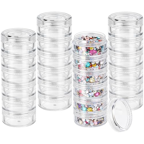 4 Sets 6 Layer Stackable Plastic Containers, 10G/10ML Clear Cosmetic Storage Box Round Organizer Jars for Beads, Buttons, Small Jewelry Findings