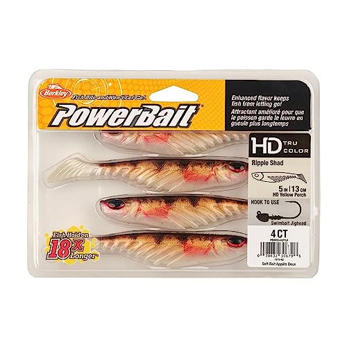 Berkley PowerBait Ripple Shad Fishing Soft Bait - color: HD Yellow Perch, size: 5"