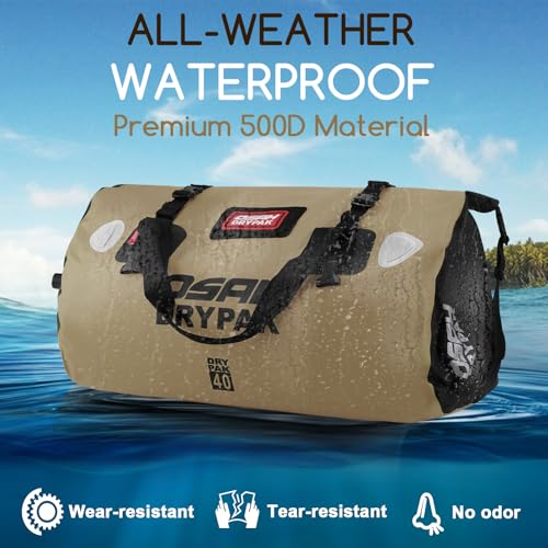 OSAH DRYPAK Waterproof Duffel Bag - Motorcycle Dry Bag Tail Bag with Large Storage Space, Waterproof Luggage Duffle Bags with Outer Mesh Zipper Pocket for Camping, Kayaking, Fishing & Traveling - color: Brown, size: 40L