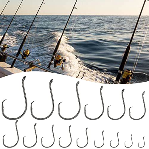 Dr.Fish 100 Pack Octopus Circle Hooks, Saltwater & Freshwater Fishing Hooks, #8-#10/0, Offset, Catfish, Tuna, Striper, Snapper, Bass Fishing - color: Black, size: #2/0-100 Pack