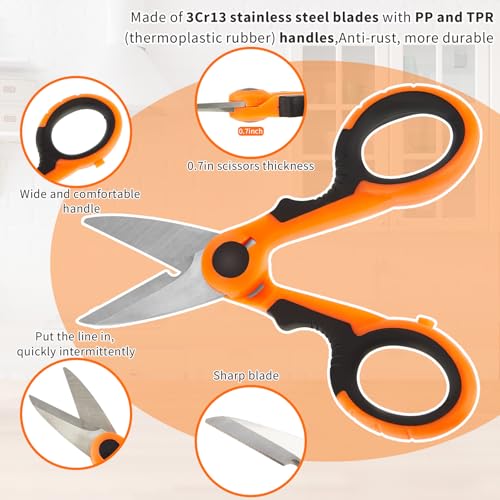 Honoson 3 Pcs 5.7" Fishing Scissors Braided Line Cutters Fishing Heavy Duty 3cr13 Non Slip Serrated Edge Scissors Saltwater Freshwater Braid Multi Function Snips for Trimming (Orange) - color: Orange
