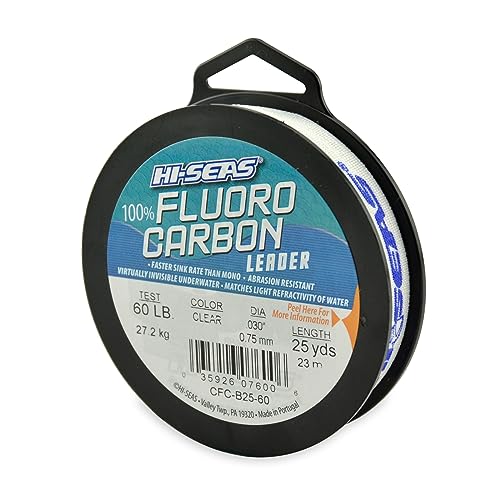 HI-SEAS 100% FLUOROCARBON Fishing LINE Leader - Clear Invisible Leader UNDETECTABLE to Fish, Fast Sinking 6LB-400LB - style: 0.030 in / 0.75 Mm, 60 Lb, 25 Yd