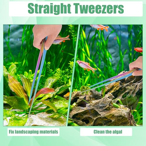 Aquarium Aquascape Tools Kit, 4 in 1 Anti-Rust Aquatic Plant Aquascaping Tool Stainless Steel Black Tweezers Scissors Spatula for Aquarium Tank Clean Fish Tank Aquascape Accessories Set - color: Corlorful