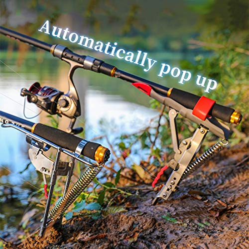 Automatic Spring Fishing Rod Holde, Stainless Steel Folding Rod Stand Ground Support Brackets Have Two Springs, Sensitivity is Adjustable and Works on Bull Sized Bluegill and UP