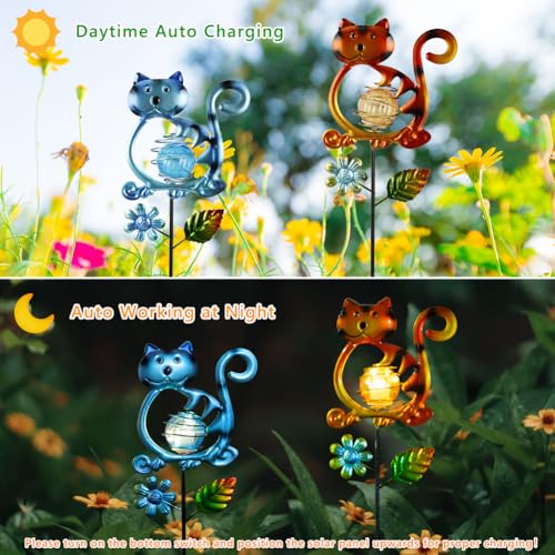 Solar Garden Lights Outdoor Decor,26.4''H Cat Figurine Lights,Waterproof Decorative Garden Stakes for Lawn Patio Pathway, Cat Lover Gifts for Mom Women Birthday Christmas - color: Cat-2Pack