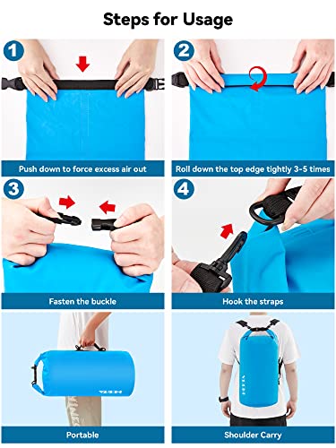 HEETA Waterproof Dry Bag for Women Men, 5L/10L/20L/30L/40L Roll Top Lightweight Dry Storage Bag Backpack with Emergency Whistle for Travel, Kayaking, Boating, Camping, Beach, Cruise Ship Essentials - color: Blue, size: 5L
