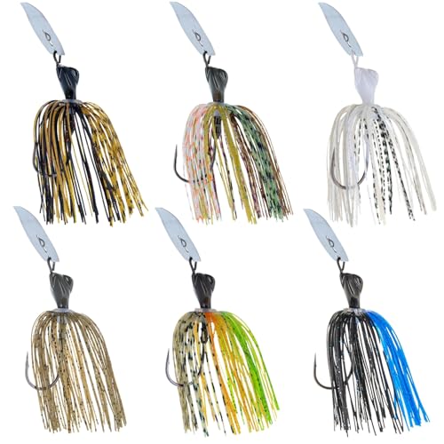 Reaction Tackle Breaker Jigs for Bass Fishing, Bladed Vibrating Swim Jig Lures with Silicone Skirts, Weedless Bait for Pike, Walleye, Muskie - 3 Pack - color: Variety Pack, size: 1/2 Oz