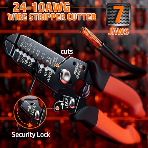 PEBA Open Barrel Crimping Tool Kit - 20 Sizes Spade Connectors Open Terminals & AWG 24-14 Ratcheting Wire Crimper, 2.8/3.9/4.8/6.3mm Non-Insulated Copper Terminals for Car Audio Speaker, Auto Wiring