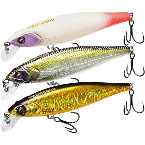 TRUSCEND Suspending Jerkbait, Rattle Minnow Lures with BKK Hooks, Freshwater Bass Trout Striper Walleye Pike Fishing Lures, Variety Pack for All Water Conditions, Premium Fishing Gear and Gifts - color: A-3.5",0.3oz