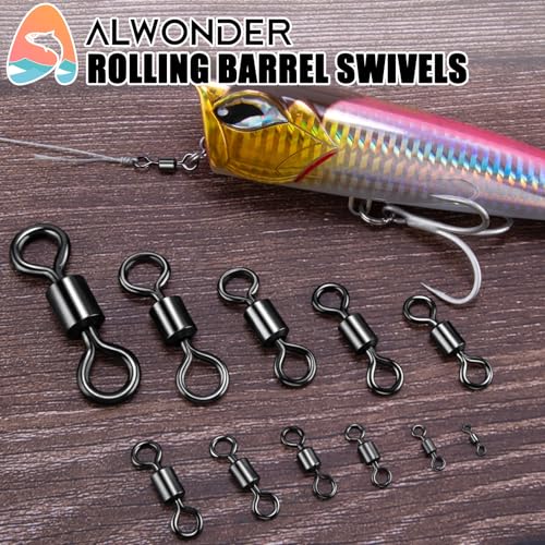 Alwonder Fishing Barrel Swivels 20 to 50-Pack Swivels Fishing Tackle Freshwater Saltwater Swivel Rolling Swivel Heavy Duty Black Nickel Stainless Steel Lures Leaders Line Connectors Terminal Tackle - size: #4/0(298LB)-20 Pack