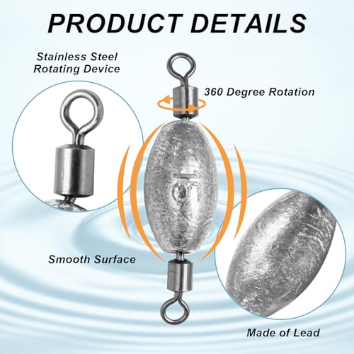 Zorfeter Inline Fishing Weights, Trolling Sinkers Quick Set Up Swivel Weights, Lead Sinkers for Catfishing/Offshore Fishing - size: 15g/0.5oz-20 pcs