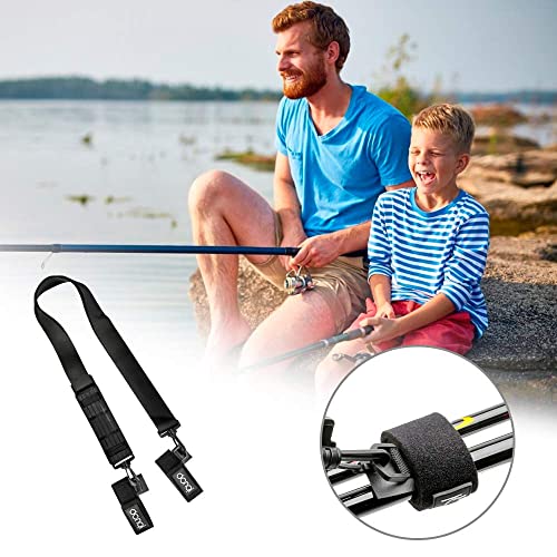 DONQL Fishing Rod Straps Holder Belt, Durable Fishing Rod Carry Straps Adjustable Length 30-54 Inch Fishing Poles Holder Strap Rod Shoulder Belt Travel Tackle Carrier for Freshwater Saltwater, Black