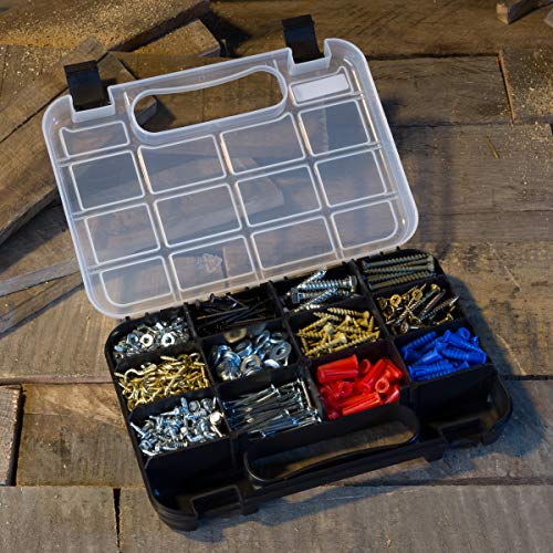 Hardware Organizer Box with Dividers - 14 Compartment Small Parts Organizer Portable Tool Box Organizer with Secure Latches - Plastic Screw Organizer Box for Nuts, Beads, Jewelry or Tackle by Stalwart - size: 14 Bin