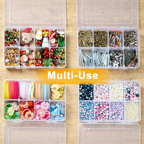 2 Pack 8 Grids Bead Organizer and Storage, Plastic Organizer Box with Removable Dividers and Labels for Jewelry Crafts Small Parts Electronics Tackle Boxes (2)