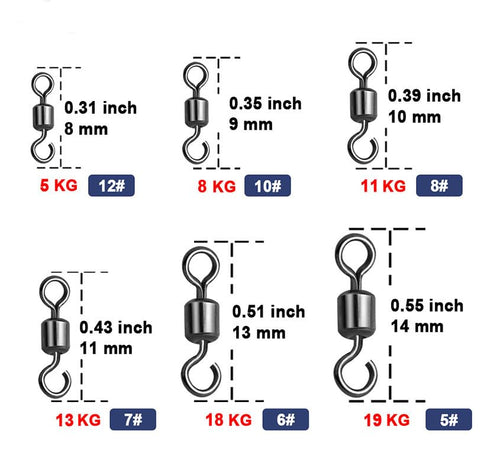 100 pcs Fishing Swivels Open Eye Rolling Swivel Quick Change Leader Line Connector - size: 12 # 8mm 100pcs