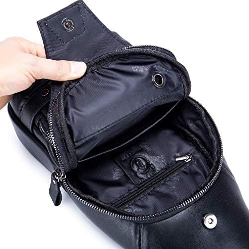 Hebetag Leather Sling Bag Casual Daypack for Men Women Outdoor Travel Hiking Camping Fishing Cycling Crossbody Shoulder Chest Pack Pouch Backpack Black - color: #03black