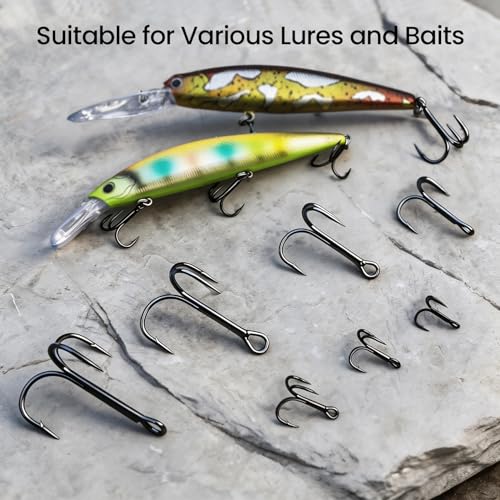 Pristis 3X Strong Fishing Treble Hooks, High Carbon Steel Sharp Barbed Tripple Round Bend Hook Kit Set for Lure Bait, Needle Point for Saltwater Freshwater Bass Trout Tuna Catfish Pike - size: #6 - 32 Pack