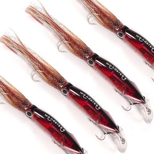 Wondersee Squid Fishing Bait Soft Hard Lures Kit Swimbait Crankbait Jig Simulation Weighted Holographic 4 PCS - color: brown&white