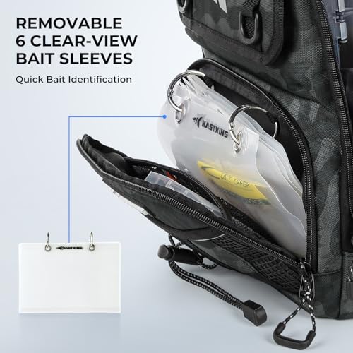 KastKing BaitSpace Fishing Sling Bag, Fishing Backpack with Rod & Beverage Holder, Tackle Bag for Fishing Gear - color: A: Black Camo, size: Standard